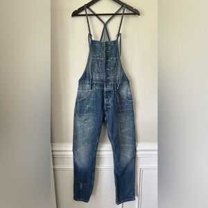 Dungaree Denim Overalls H&M Size 4 Distressed Blue Cotton Painters Skinny Strap